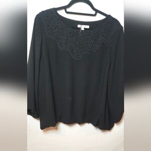 NWOT Chico's Black Embroidered Lined Blouson Blouse Women's 2.5/14